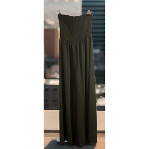 Business Casual Olive Green Pleated Crop Top Wide Leg Jumpsuit -Small Spot Front